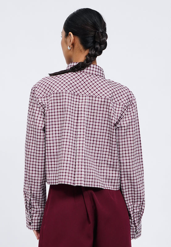 Long Sleeve Checks Crop Shirt