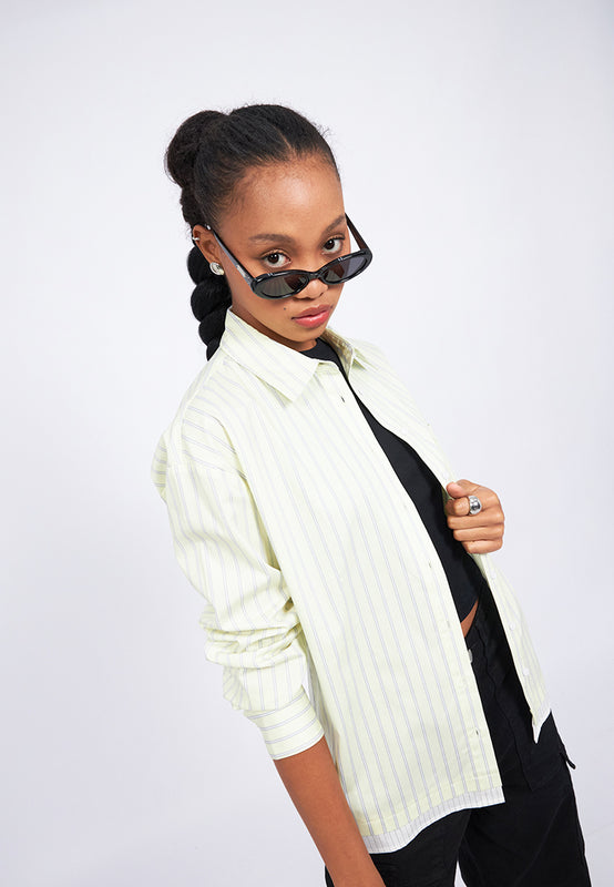 Double Layered Hem Stripes Shirt