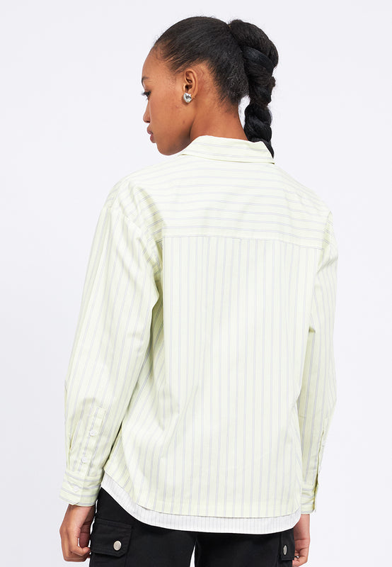 Double Layered Hem Stripes Shirt