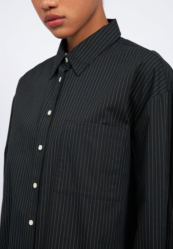 Double Layered Hem Stripes Shirt