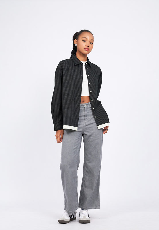 Double Layered Hem Stripes Shirt