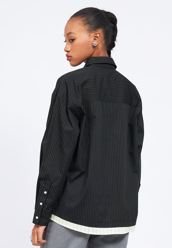 Double Layered Hem Stripes Shirt