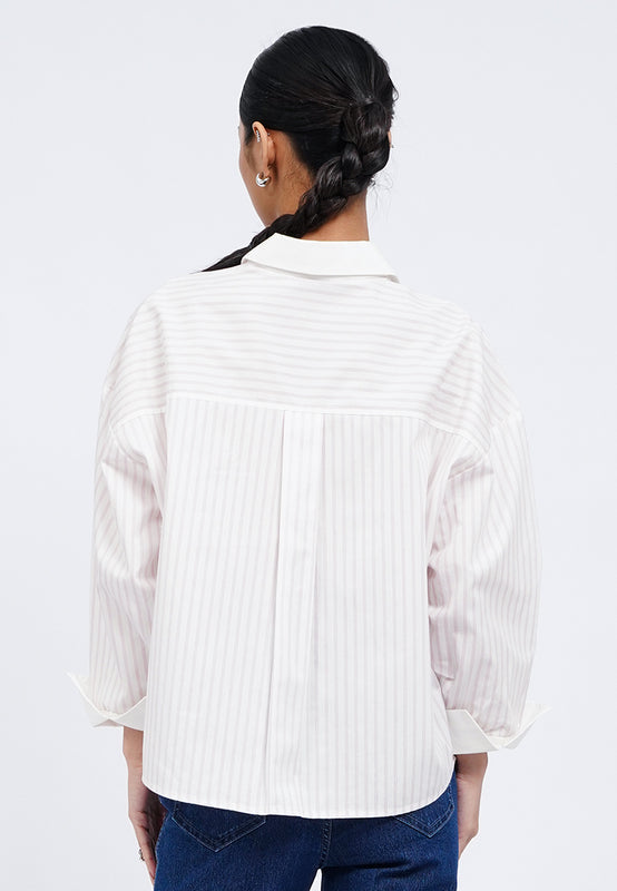 Contrast Cuff Stripes Shirt