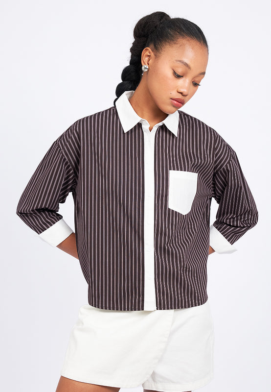 Contrast Cuff Stripes Shirt