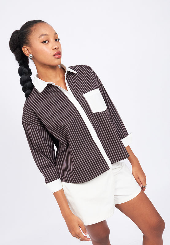 Contrast Cuff Stripes Shirt