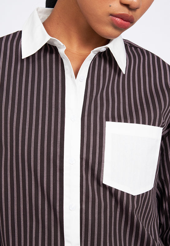 Contrast Cuff Stripes Shirt