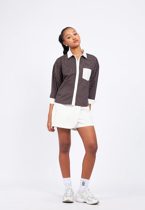 Contrast Cuff Stripes Shirt