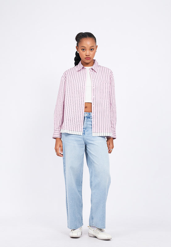 Double Layered Hem Stripes Shirt