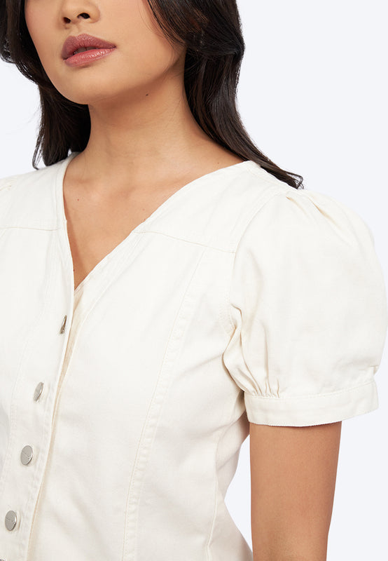 Puff Sleeves V-Neck Blouse