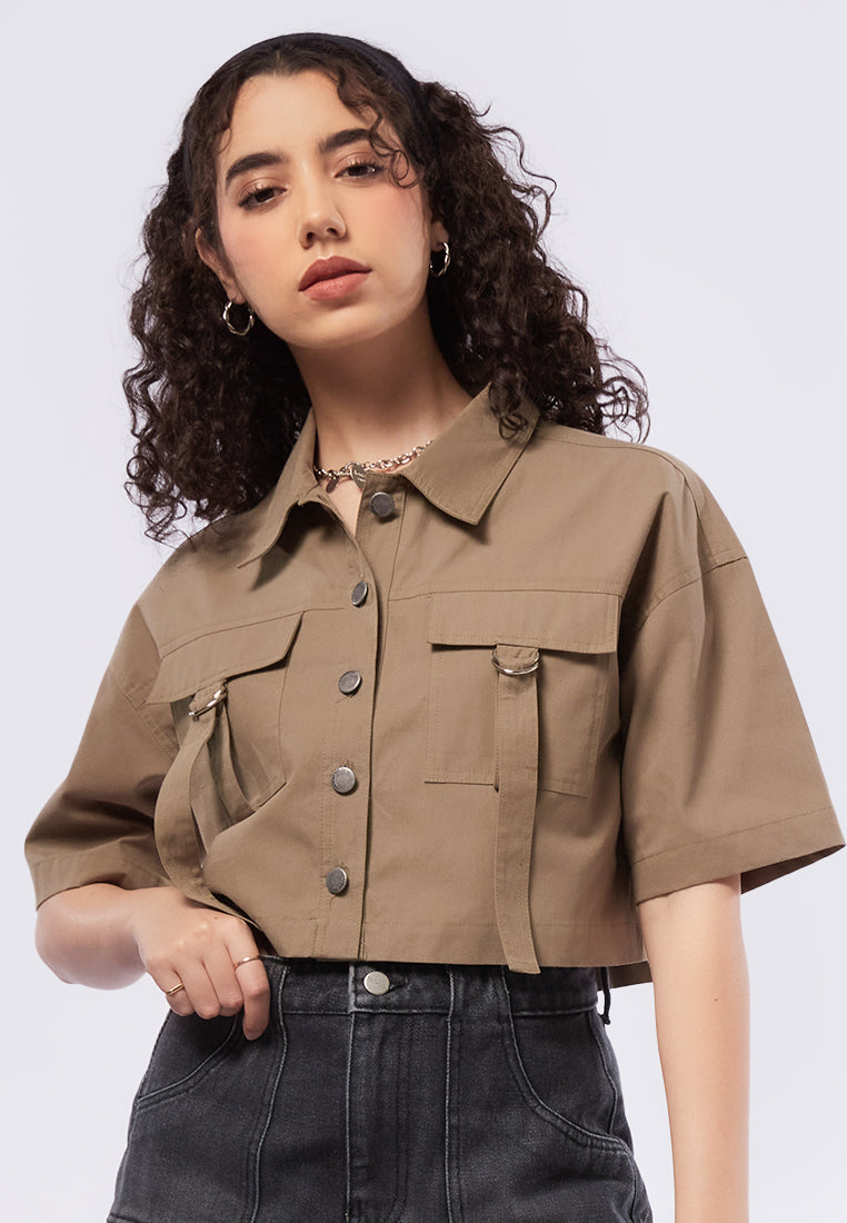 Crop Shirt with Pocket Details