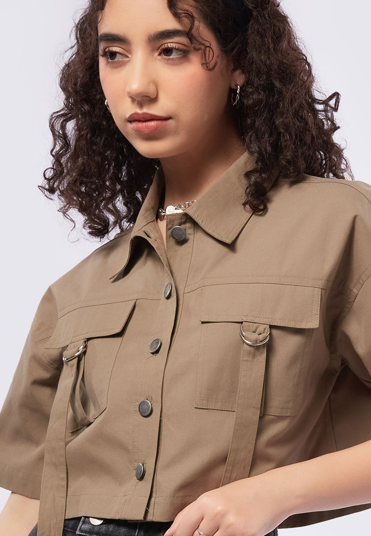 Crop Shirt with Pocket Details