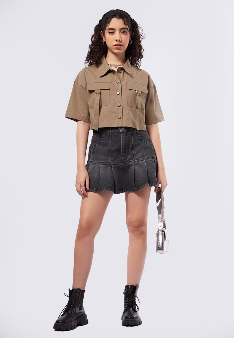 Crop Shirt with Pocket Details