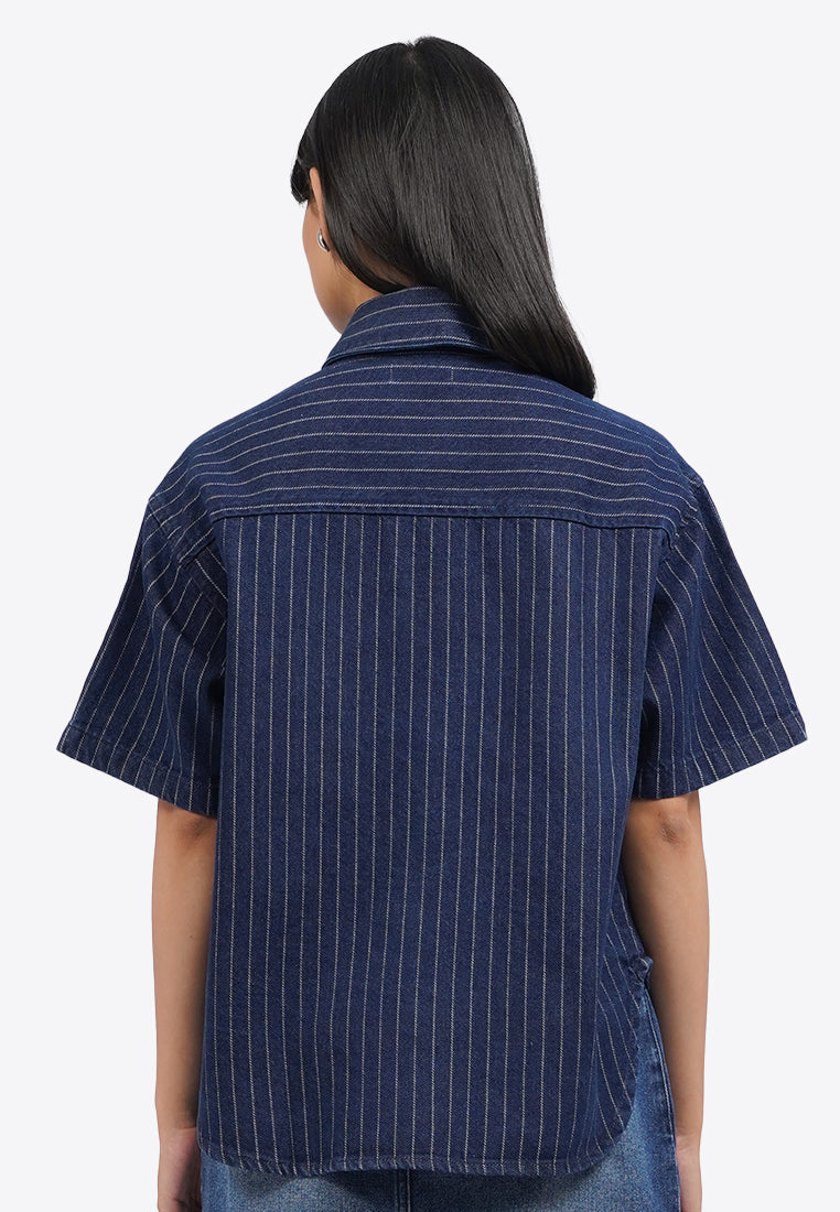 Oversized Denim Shirt with Tie Details