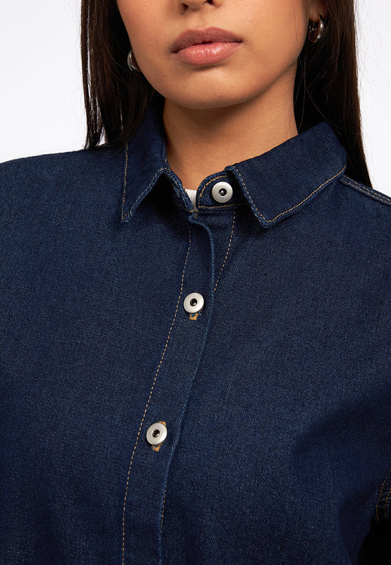 Contrast Stitch Short Sleeve Denim Shirt