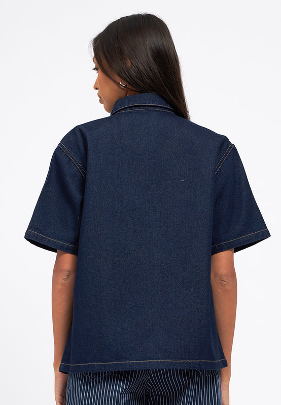 Contrast Stitch Short Sleeve Denim Shirt