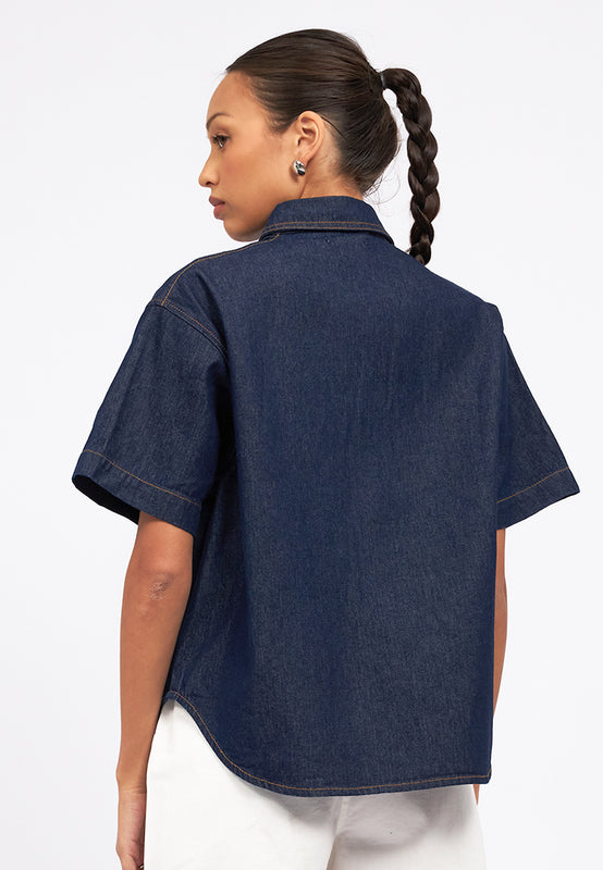 Double Pocket Short Sleeve Denim Shirt