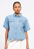 Double Pocket Short Sleeve Denim Shirt