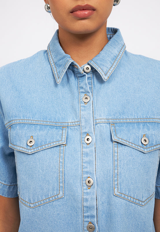 Double Pocket Short Sleeve Denim Shirt