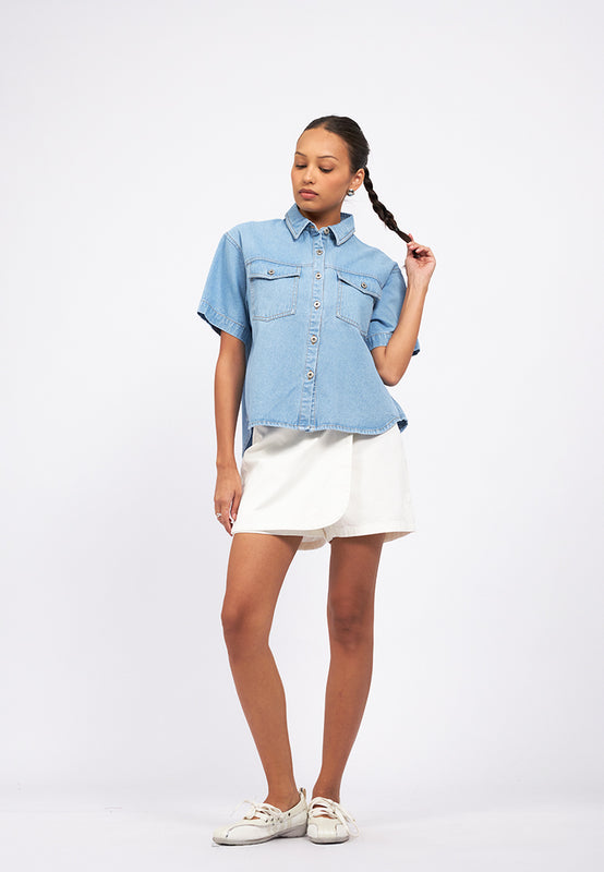 Double Pocket Short Sleeve Denim Shirt
