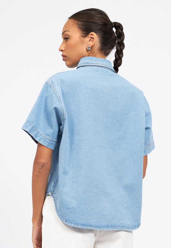 Double Pocket Short Sleeve Denim Shirt