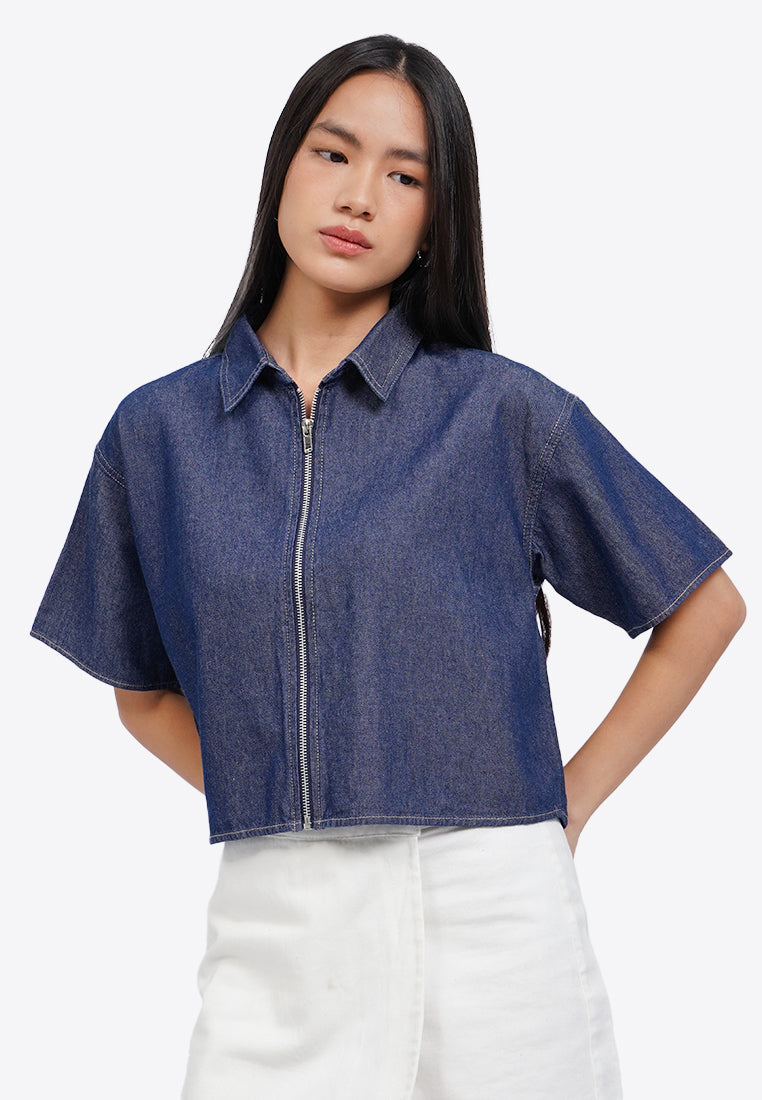 Zipped Up Denim Shirt
