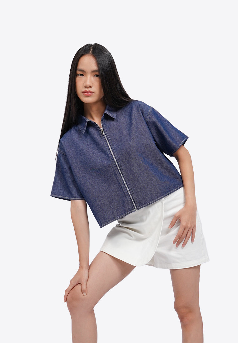 Zipped Up Denim Shirt