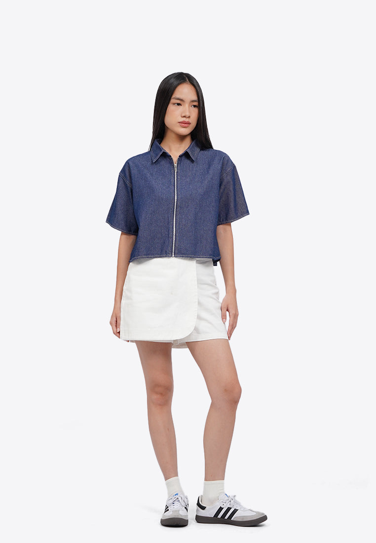 Zipped Up Denim Shirt