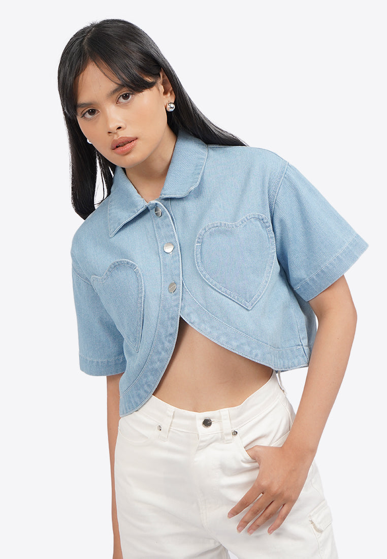 Round Hem Cropped Denim Shirt