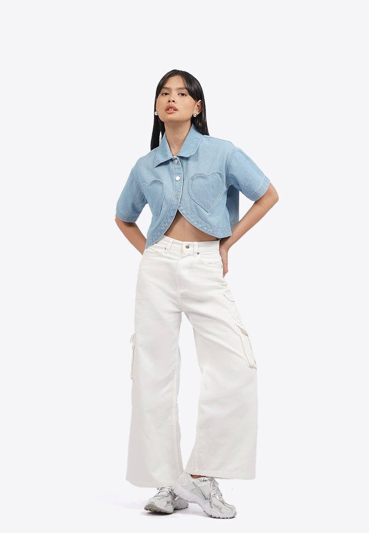 Round Hem Cropped Denim Shirt