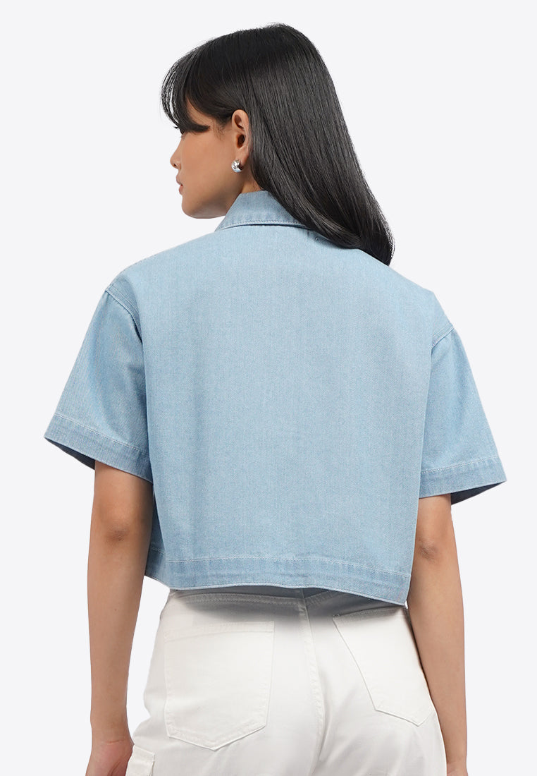 Round Hem Cropped Denim Shirt