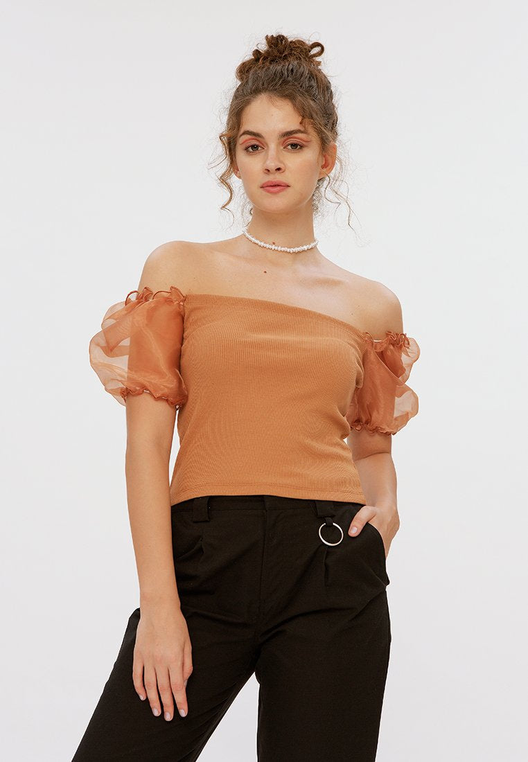 Two Fabric Balloon Sleeve Blouse