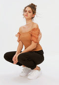 Two Fabric Balloon Sleeve Blouse
