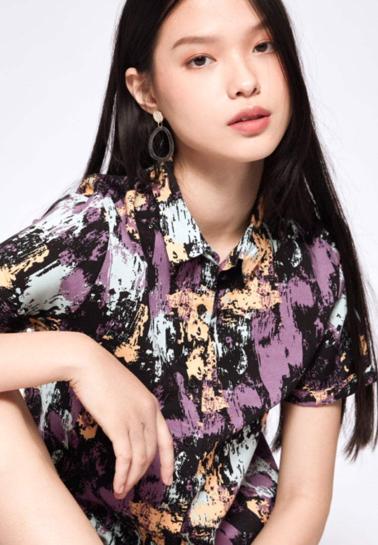 Printed Short Sleeve Crop Blouse