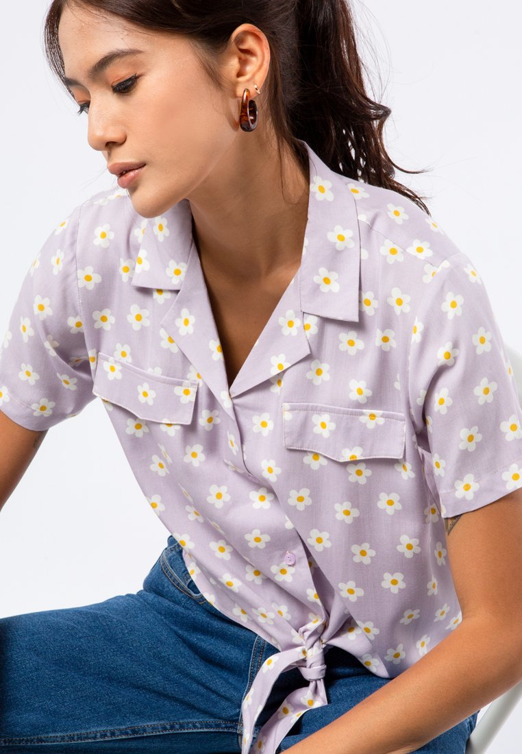 Printed Pyjama Collar Blouse