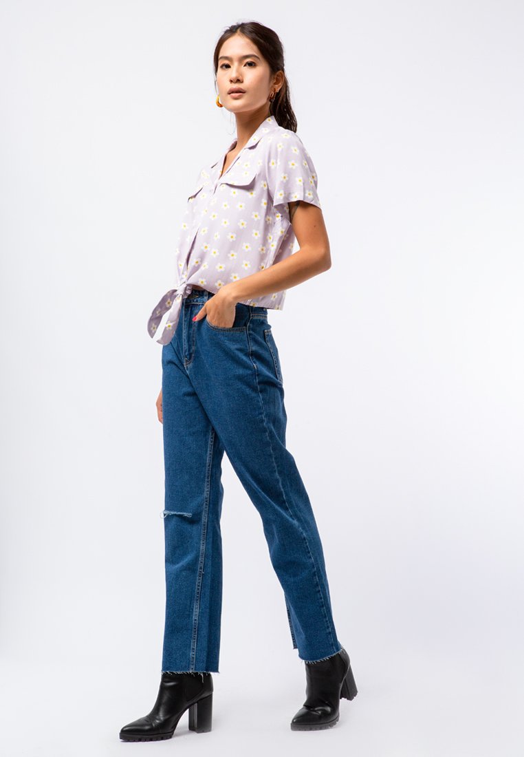 Printed Pyjama Collar Blouse