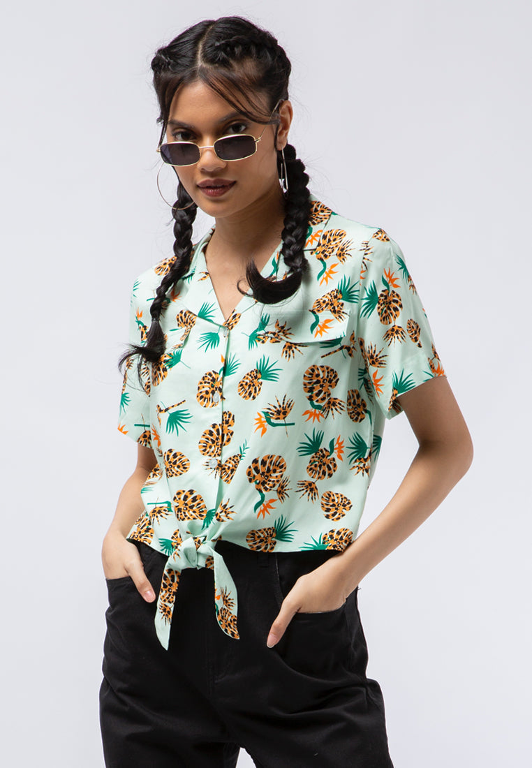 Printed Blouse with Tied Hem