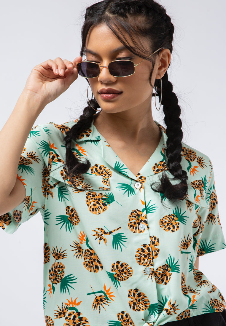 Printed Blouse with Tied Hem