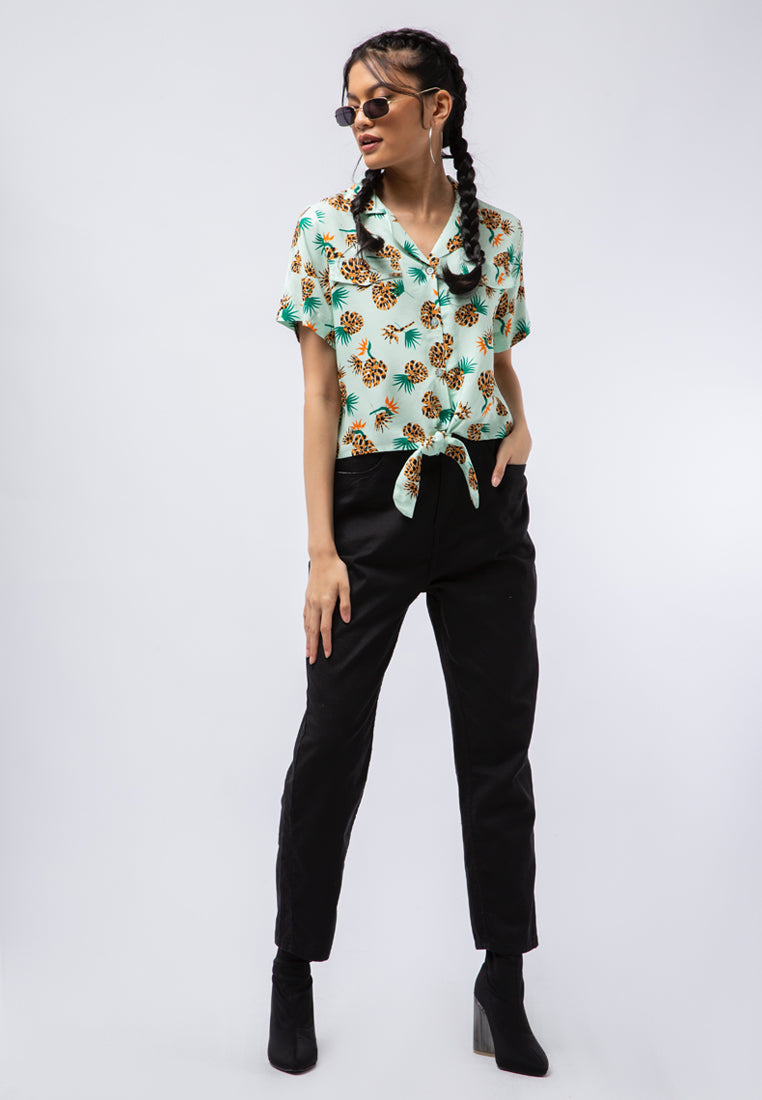 Printed Blouse with Tied Hem