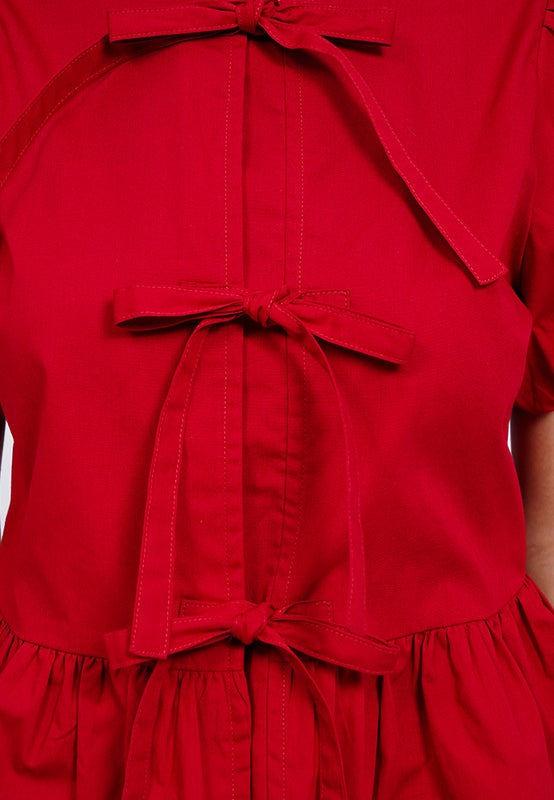 Puff Sleeve Blouse with Front Tie