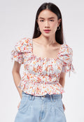 Printed Crop Puff Sleeve Top