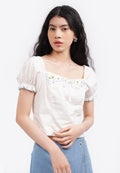 Embroidered Puff Sleeves Blouse Off White