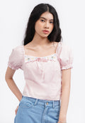 Embroidered Puff Sleeves Blouse L.Pink