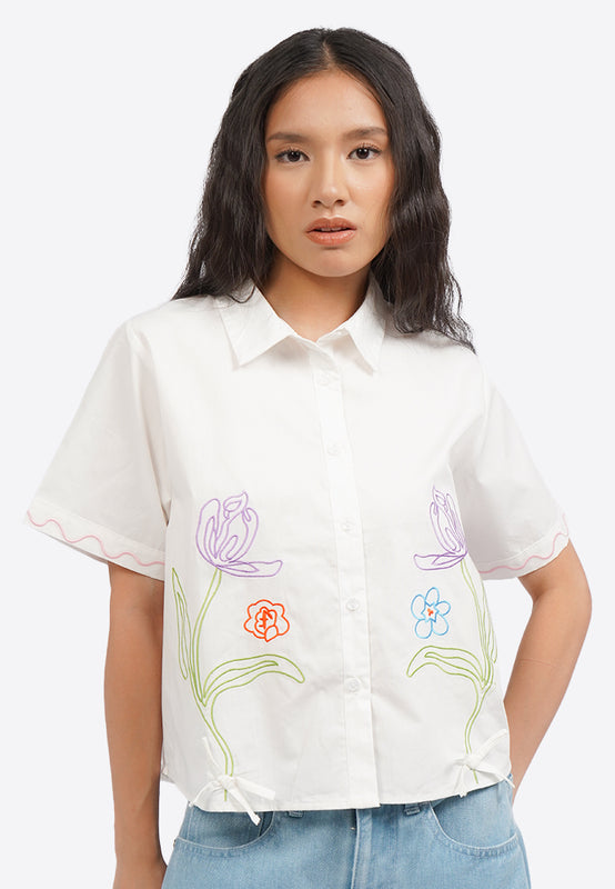 Embroidered Bow Details Blouse
