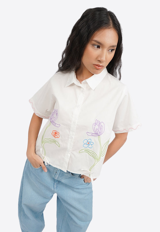 Embroidered Bow Details Blouse