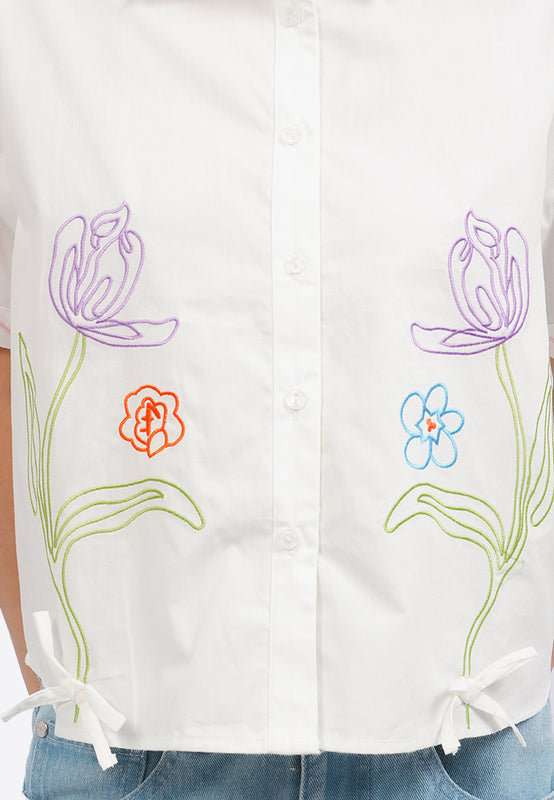 Embroidered Bow Details Blouse