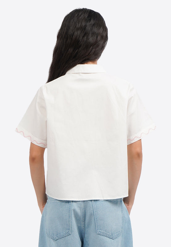 Embroidered Bow Details Blouse