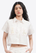 Embroidered Short Sleeve Crop Shirt