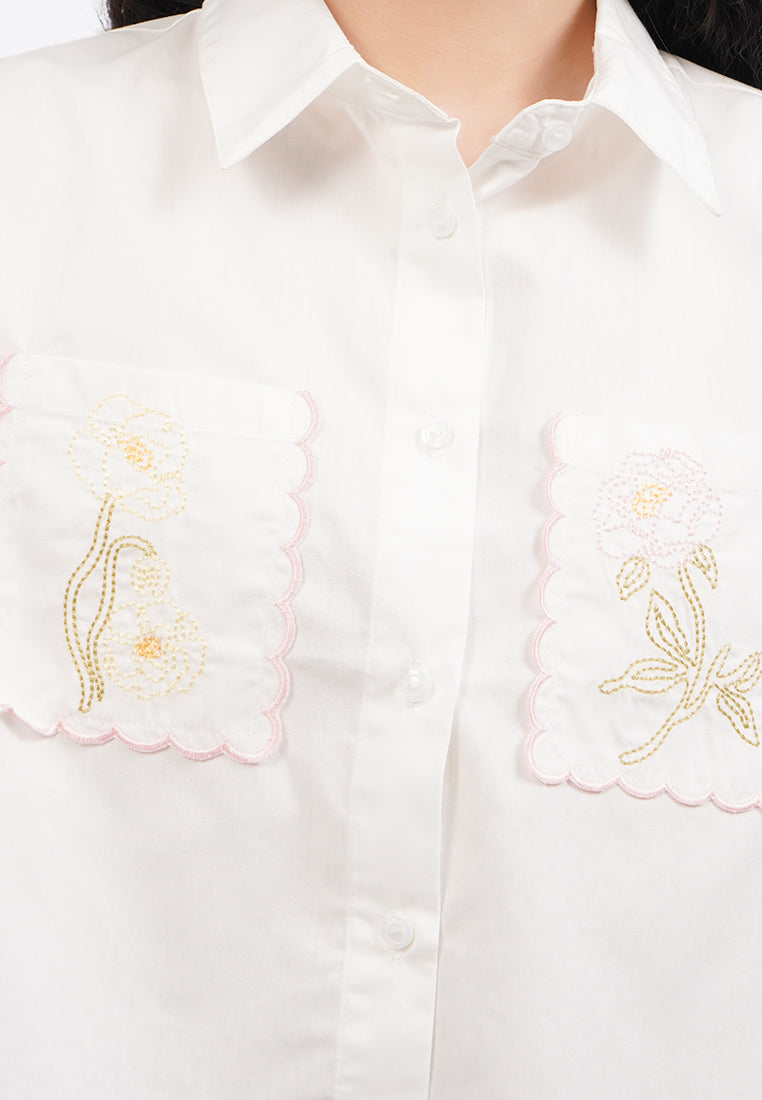 Embroidered Short Sleeve Crop Shirt