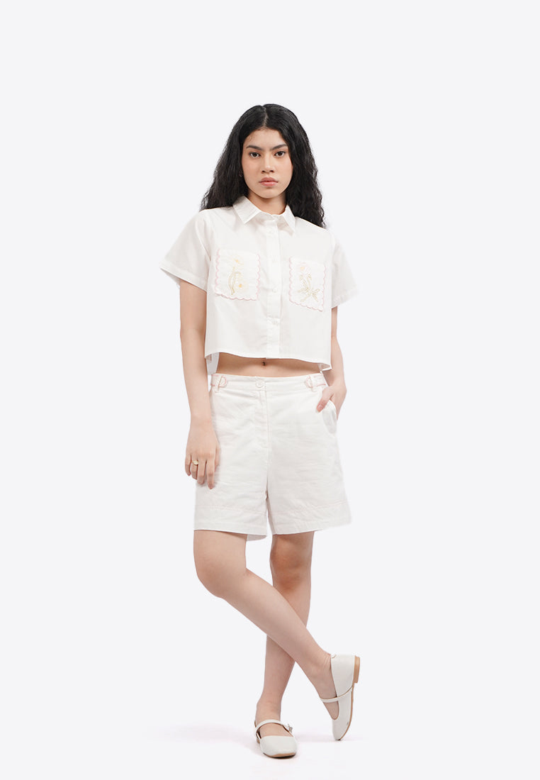 Embroidered Short Sleeve Crop Shirt