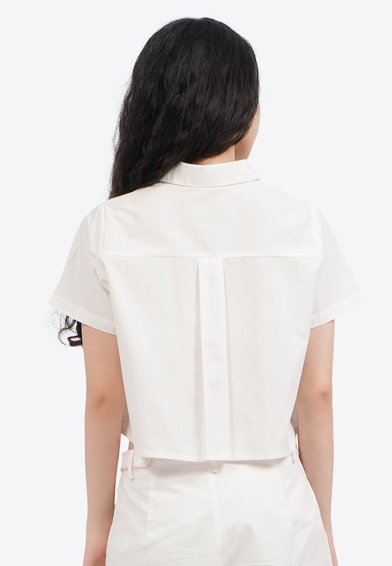 Embroidered Short Sleeve Crop Shirt